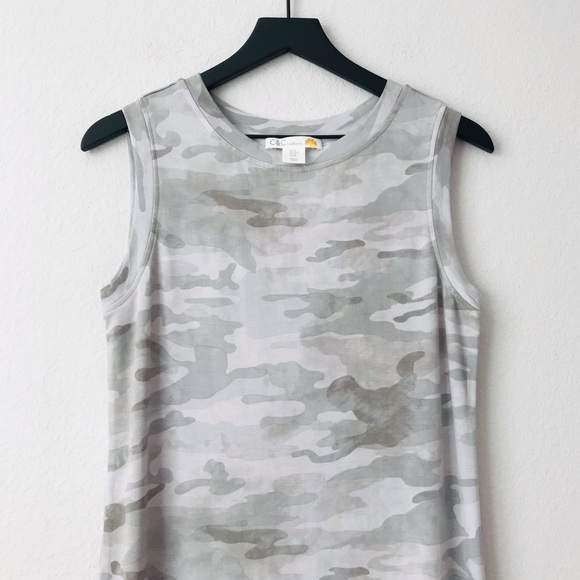 New! C&C California Grey Green Camo Side Slits Muscle Jersey Midi Shirt Dress - Picture 3 of 8